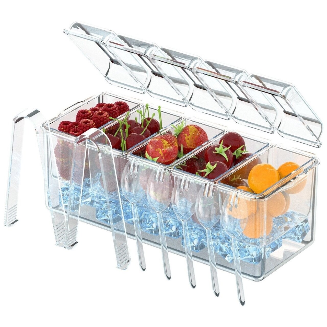 Ice Chilled Condiment Caddy Serving Tray Container Bar Garnish Holder Salad Platter Server Food Storage With 5 Removable